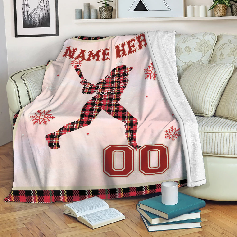 Ohaprints-Fleece-Sherpa-Blanket-Softball-Player-Red-Plaid-Christmas-Gift-Custom-Personalized-Name-Number-Soft-Throw-Blanket-1998-Fleece Blanket