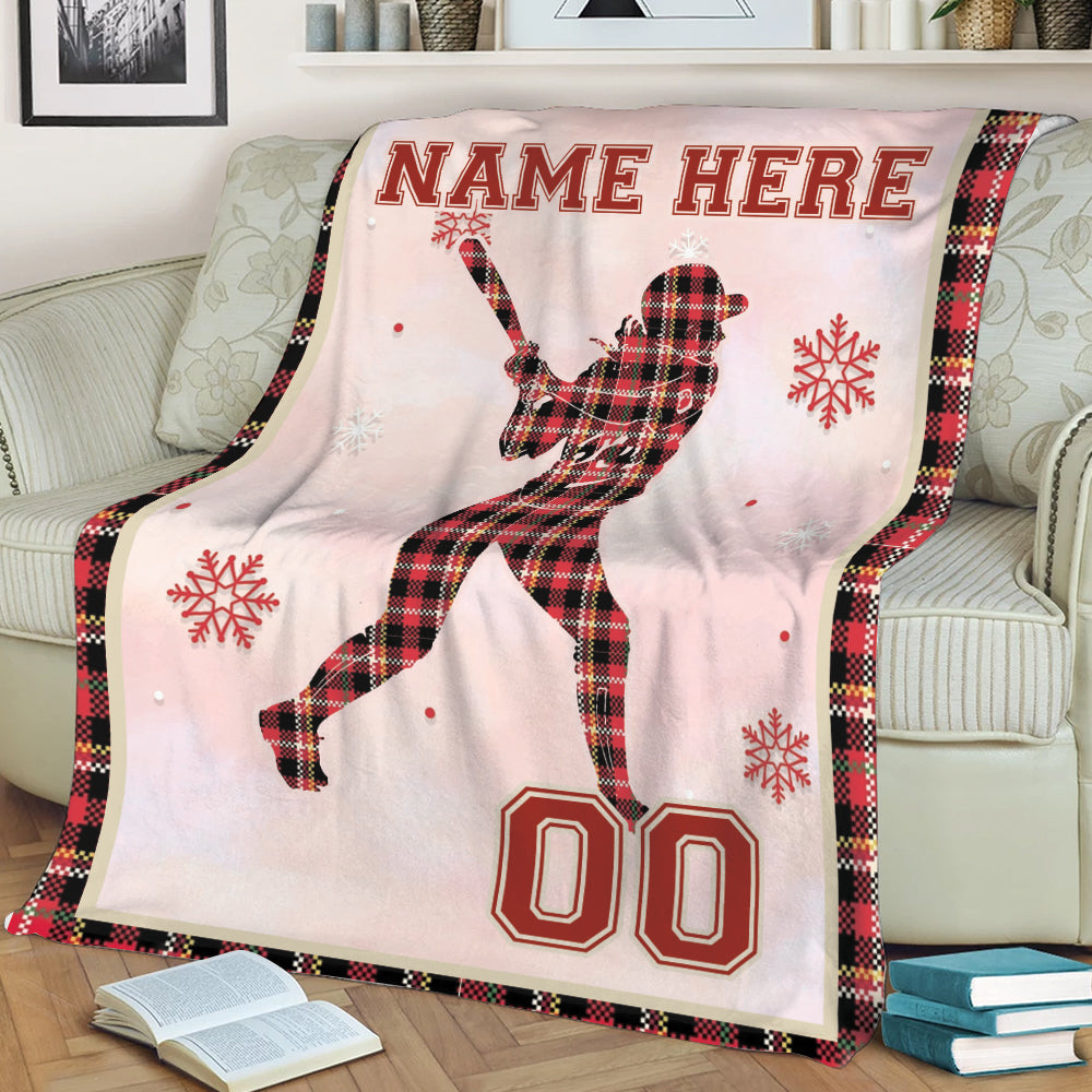 Ohaprints-Fleece-Sherpa-Blanket-Softball-Player-Red-Plaid-Christmas-Gift-Custom-Personalized-Name-Number-Soft-Throw-Blanket-1998-Sherpa Blanket