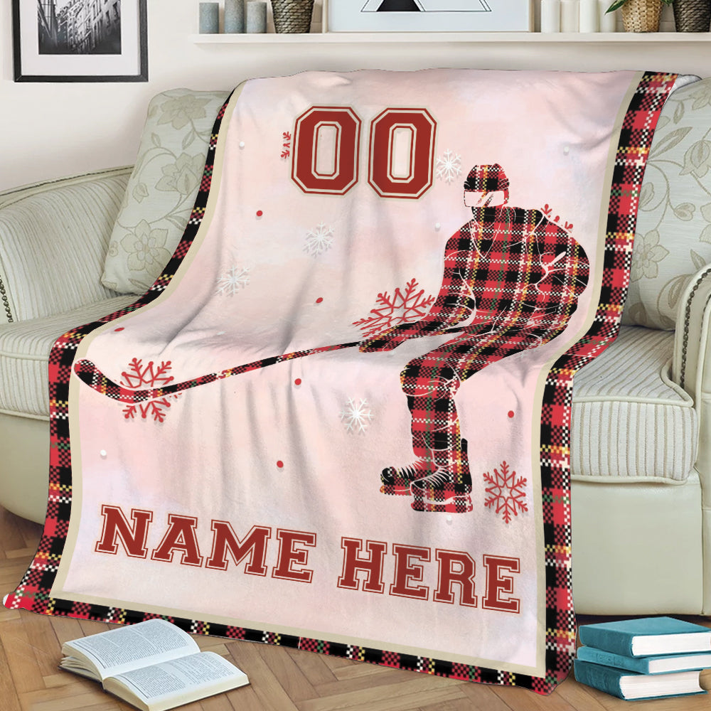 Ohaprints-Fleece-Sherpa-Blanket-Ice-Hockey-Player-Red-Plaid-Christmas-Gift-Custom-Personalized-Name-Number-Soft-Throw-Blanket-1999-Sherpa Blanket