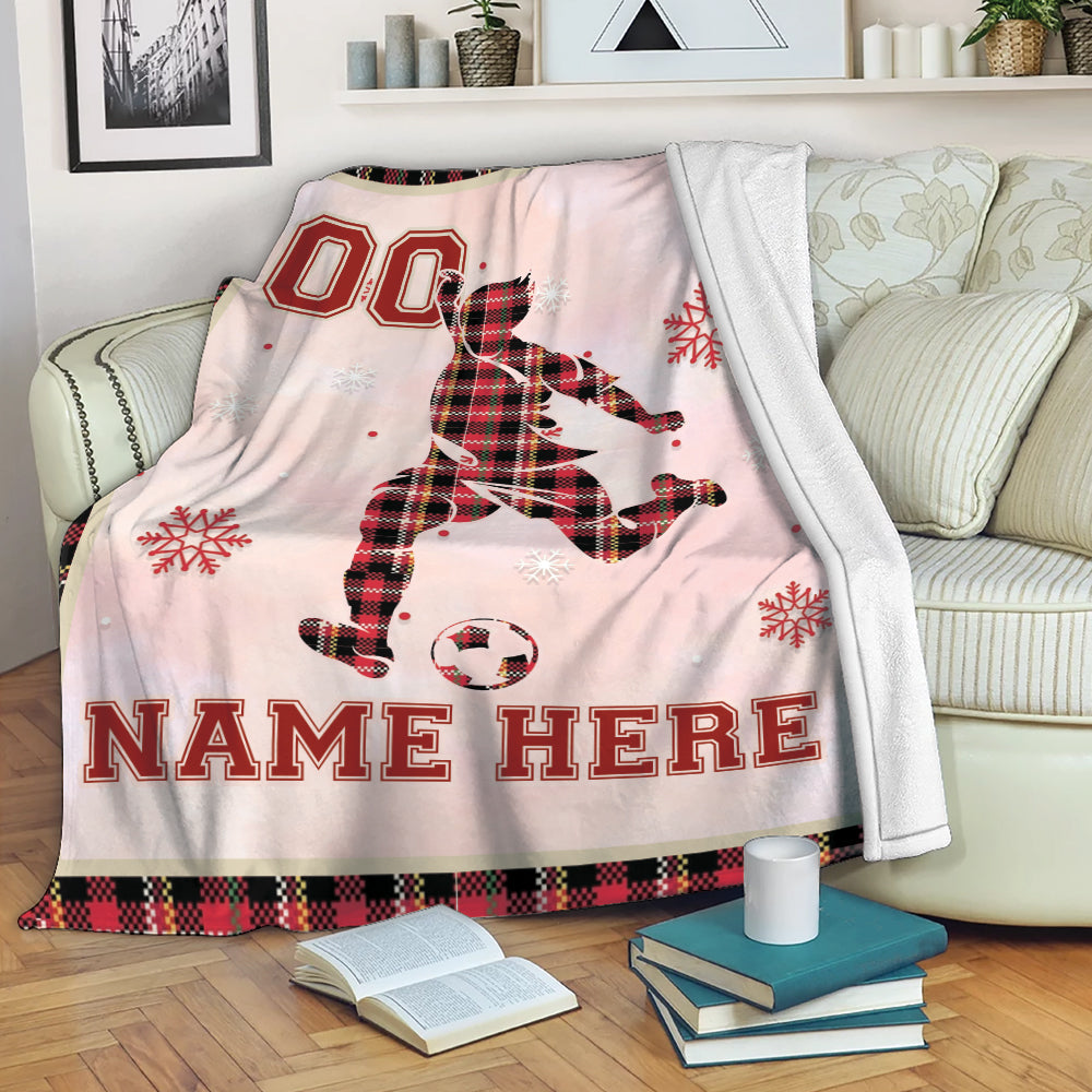 Ohaprints-Fleece-Sherpa-Blanket-Soccer-Player-Red-Plaid-Christmas-Unique-Gift-Custom-Personalized-Name-Number-Soft-Throw-Blanket-2000-Fleece Blanket