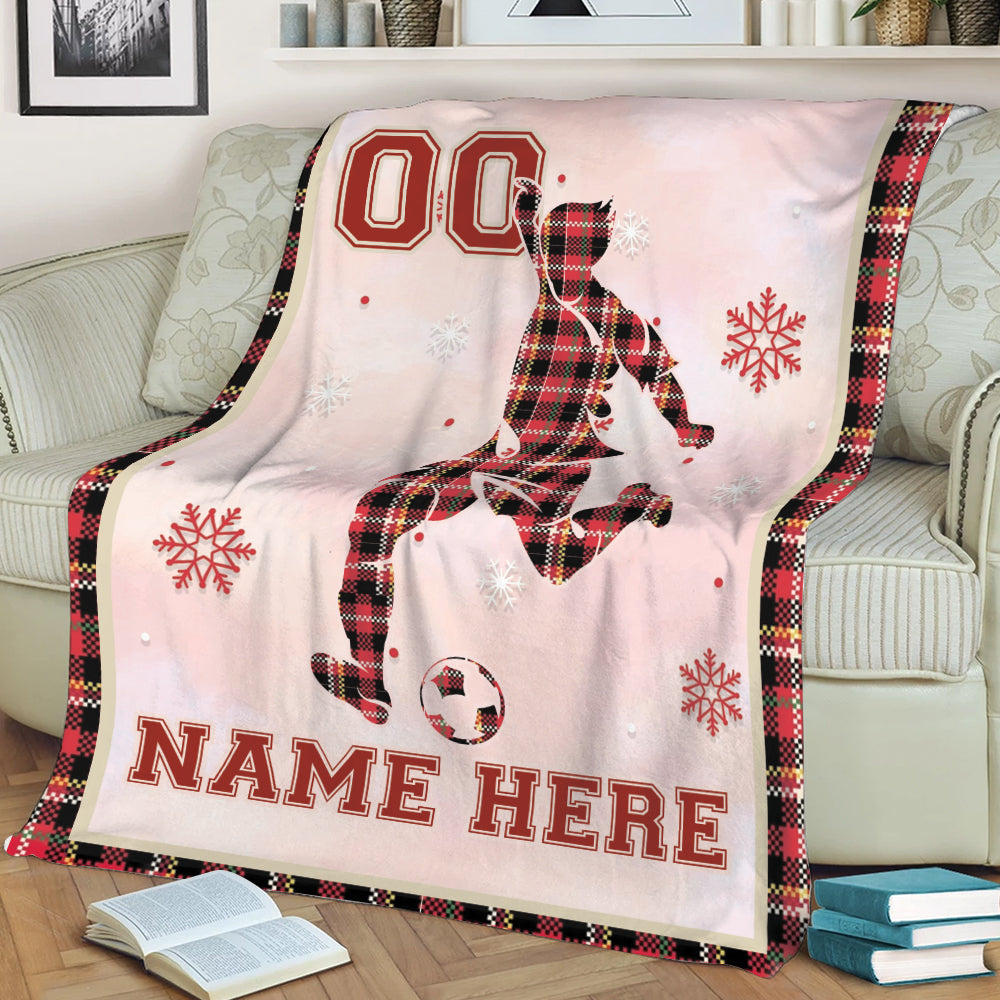 Ohaprints-Fleece-Sherpa-Blanket-Soccer-Player-Red-Plaid-Christmas-Unique-Gift-Custom-Personalized-Name-Number-Soft-Throw-Blanket-2000-Sherpa Blanket