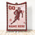 Ohaprints-Fleece-Sherpa-Blanket-American-Football-Player-Red-Plaid-Christmas-Custom-Personalized-Name-Number-Soft-Throw-Blanket-2001-Fleece Blanket