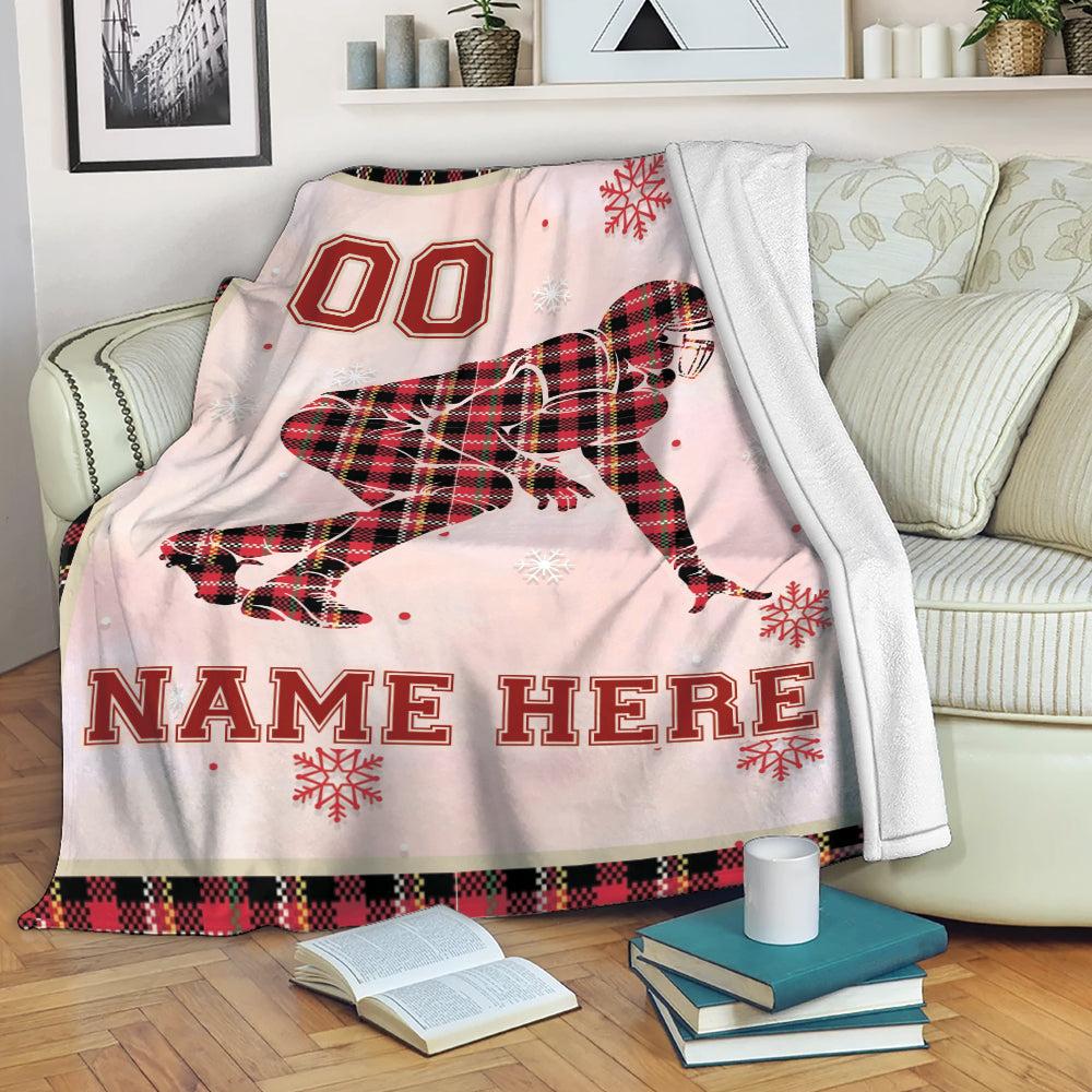 Ohaprints-Fleece-Sherpa-Blanket-Football-Player-Red-Plaid-Christmas-Gift-Custom-Personalized-Name-Number-Soft-Throw-Blanket-2002-Fleece Blanket