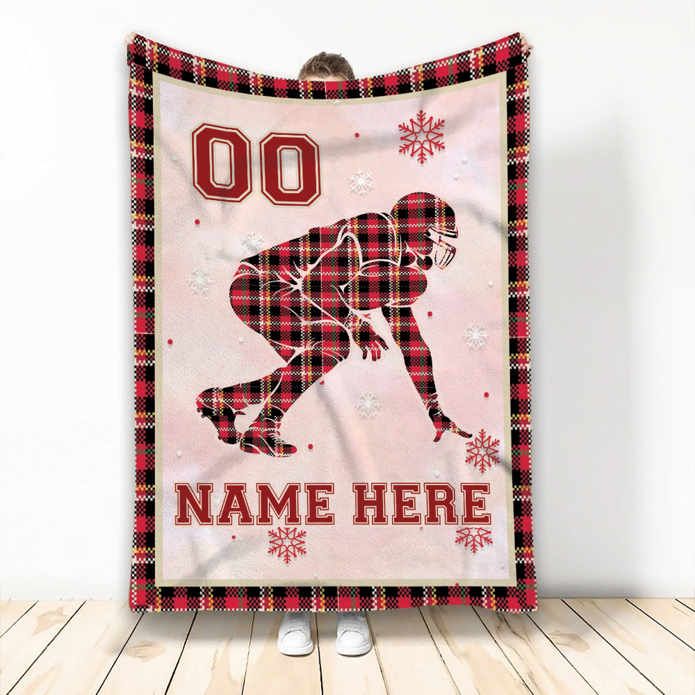 Ohaprints-Fleece-Sherpa-Blanket-Football-Player-Red-Plaid-Christmas-Gift-Custom-Personalized-Name-Number-Soft-Throw-Blanket-2002-Fleece Blanket