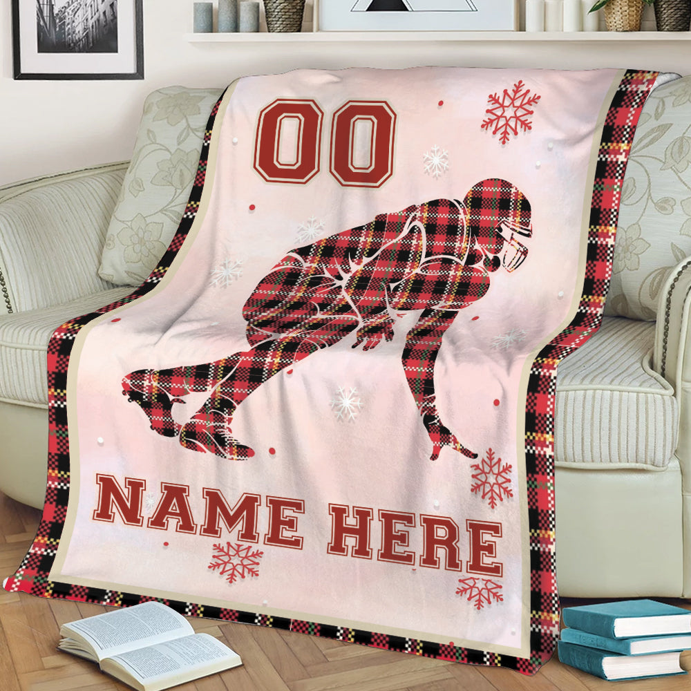 Ohaprints-Fleece-Sherpa-Blanket-Football-Player-Red-Plaid-Christmas-Gift-Custom-Personalized-Name-Number-Soft-Throw-Blanket-2002-Sherpa Blanket