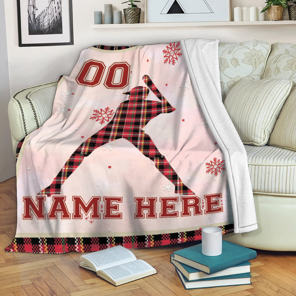 Ohaprints-Fleece-Sherpa-Blanket-Baseball-Player-Red-Plaid-Christmas-Gift-Custom-Personalized-Name-Number-Soft-Throw-Blanket-2003-Fleece Blanket