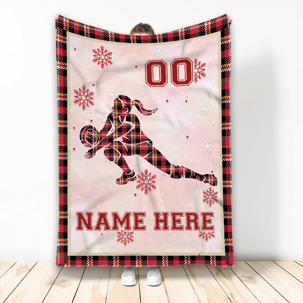 Ohaprints-Fleece-Sherpa-Blanket-Volleyball-Player-Red-Plaid-Christmas-Gift-Custom-Personalized-Name-Number-Soft-Throw-Blanket-2005-Fleece Blanket