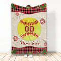 Ohaprints-Fleece-Sherpa-Blanket-Softball-Ball-Christmas-Plaid-Gift-For-Fan-Custom-Personalized-Name-Number-Soft-Throw-Blanket-2007-Fleece Blanket