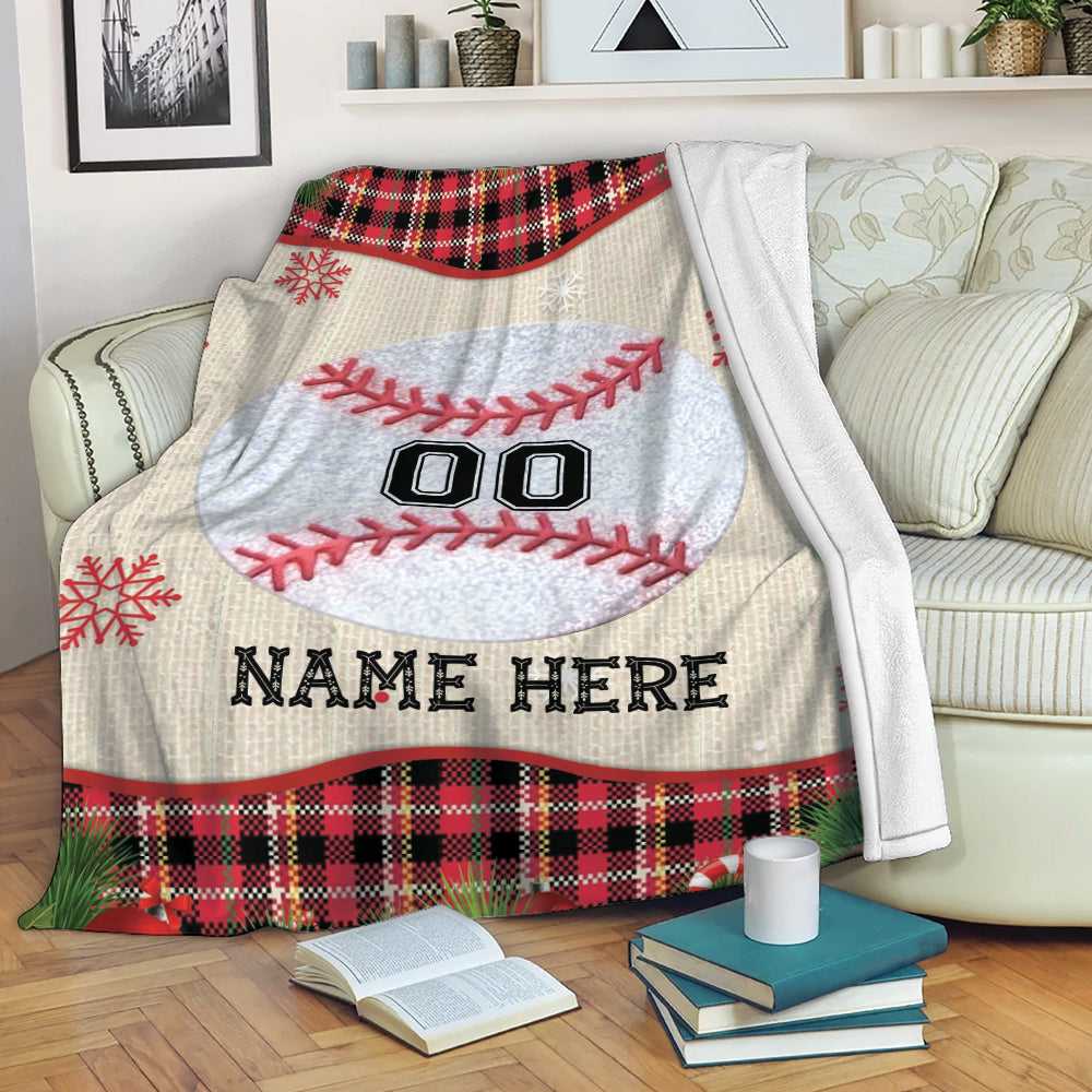 Ohaprints-Fleece-Sherpa-Blanket-Baseball-Ball-Christmas-Plaid-Unique-Gift-Custom-Personalized-Name-Number-Soft-Throw-Blanket-2008-Fleece Blanket