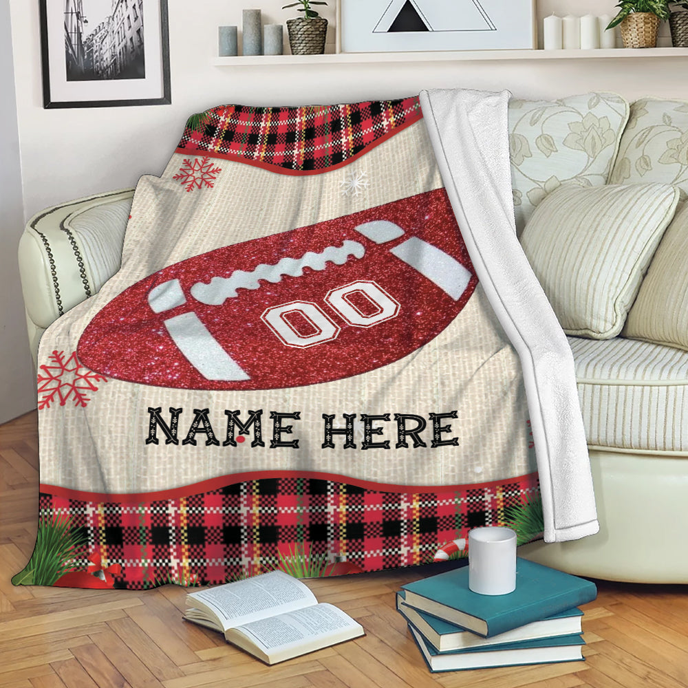 Ohaprints-Fleece-Sherpa-Blanket-American-Football-Ball-Christmas-Plaid-Gift-Custom-Personalized-Name-Number-Soft-Throw-Blanket-2009-Fleece Blanket