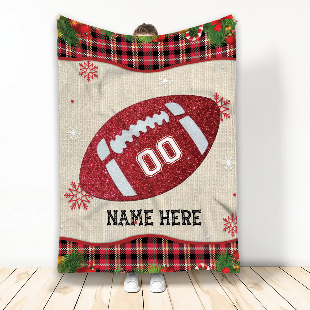 Ohaprints-Fleece-Sherpa-Blanket-American-Football-Ball-Christmas-Plaid-Gift-Custom-Personalized-Name-Number-Soft-Throw-Blanket-2009-Fleece Blanket