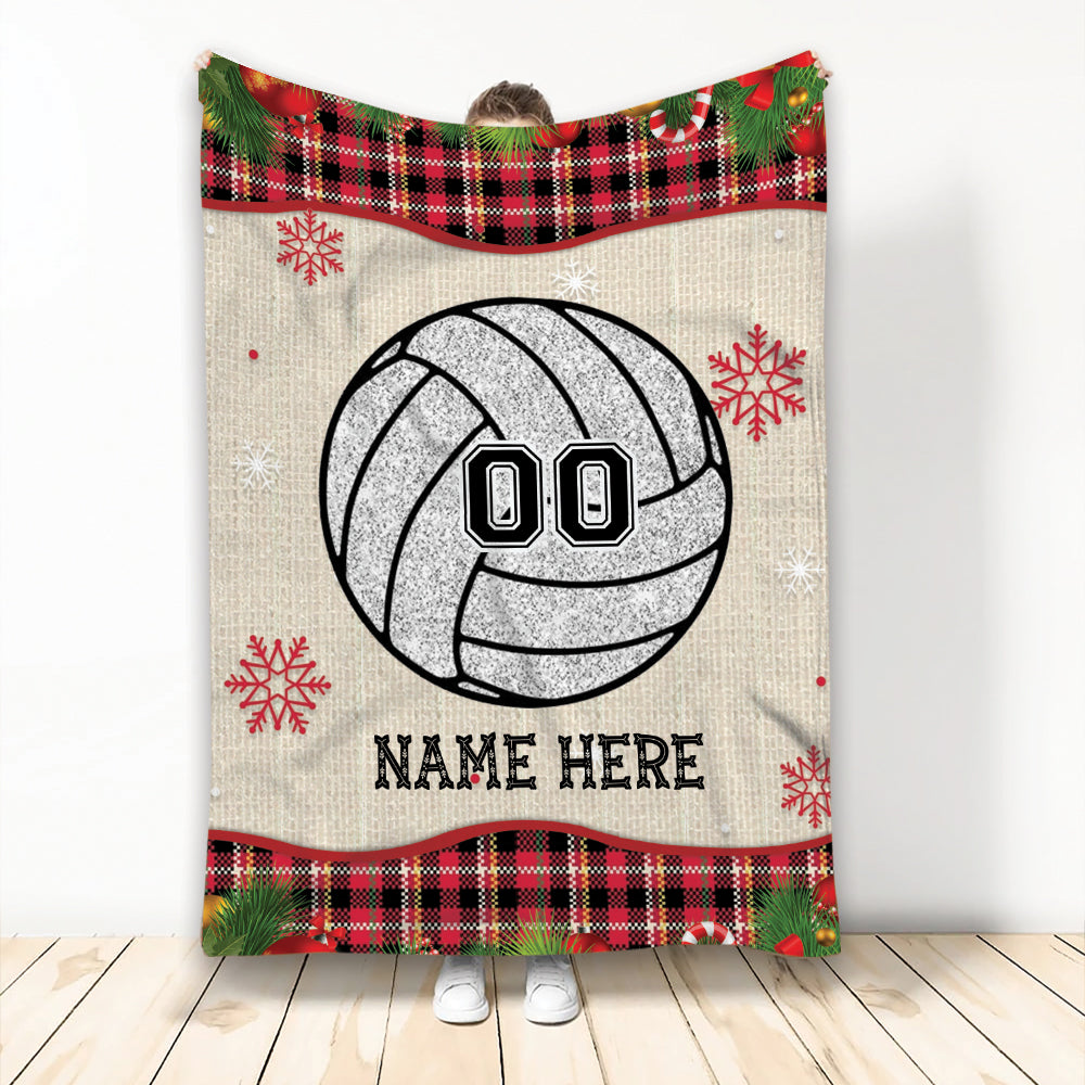 Ohaprints-Fleece-Sherpa-Blanket-Volleyball-Ball-Christmas-Plaid-Unique-Gift-Custom-Personalized-Name-Number-Soft-Throw-Blanket-2010-Fleece Blanket