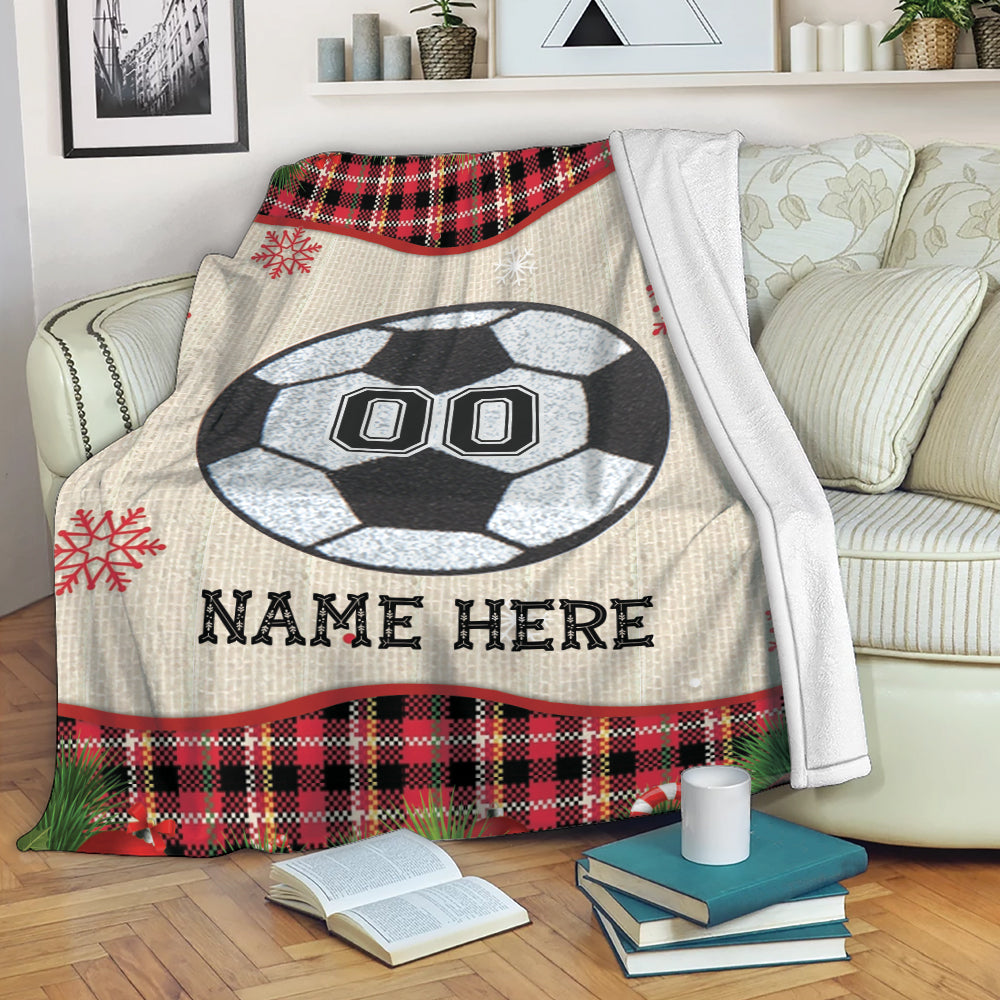 Ohaprints-Fleece-Sherpa-Blanket-Soccer-Ball-Christmas-Plaid-Gift-For-Fan-Lover-Custom-Personalized-Name-Number-Soft-Throw-Blanket-2011-Fleece Blanket