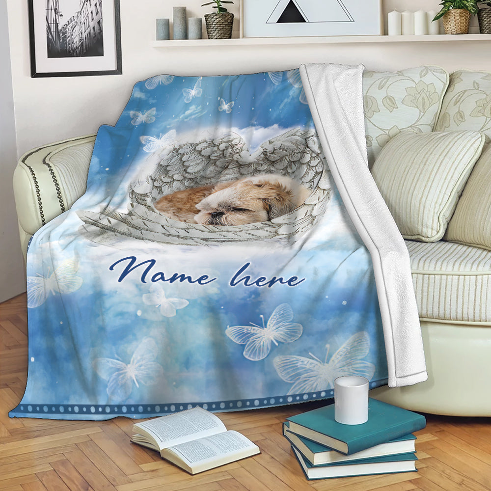 Ohaprints-Fleece-Sherpa-Blanket-Shih-Tzu-Shitzu-Sleeping-Angel-Wing-Pet-Dog-Memorials-Custom-Personalized-Name-Soft-Throw-Blanket-2013-Fleece Blanket