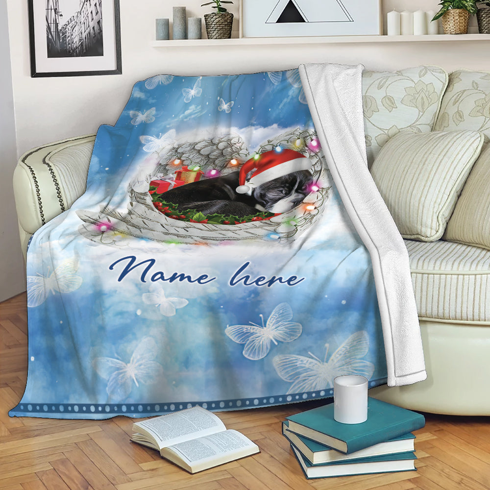 Ohaprints-Fleece-Sherpa-Blanket-Boston-Terrier-Sleeping-Angel-Wing-Pet-Dog-Memorials-Custom-Personalized-Name-Soft-Throw-Blanket-2014-Fleece Blanket