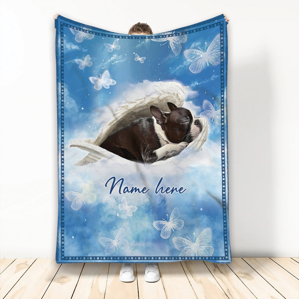 Ohaprints-Fleece-Sherpa-Blanket-Boston-Terrier-Sleeping-Angel-Wing-Memorial-Custom-Personalized-Name-Soft-Throw-Blanket-2023-Fleece Blanket