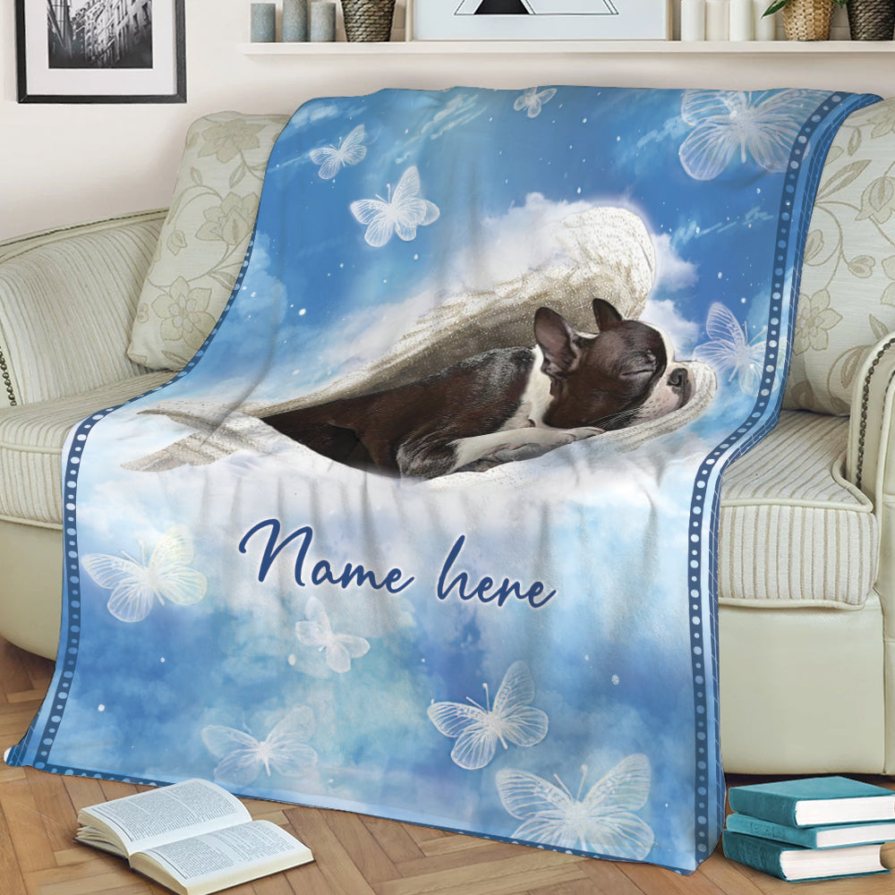 Ohaprints-Fleece-Sherpa-Blanket-Boston-Terrier-Sleeping-Angel-Wing-Memorial-Custom-Personalized-Name-Soft-Throw-Blanket-2023-Sherpa Blanket