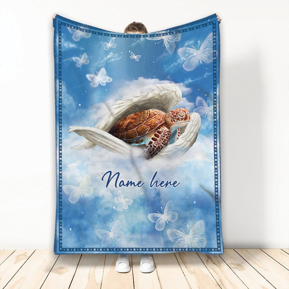 Ohaprints-Fleece-Sherpa-Blanket-Sea-Turtle-Sleeping-Angel-Wings-Turtle-Lover-Custom-Personalized-Name-Soft-Throw-Blanket-2027-Fleece Blanket