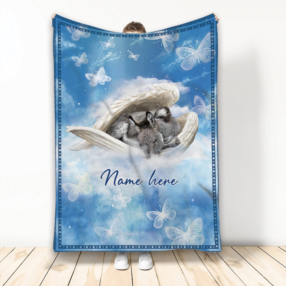 Ohaprints-Fleece-Sherpa-Blanket-Donkey-Sleeping-Angel-Wings-Pet-Farm-Memorials-Custom-Personalized-Name-Soft-Throw-Blanket-2028-Fleece Blanket