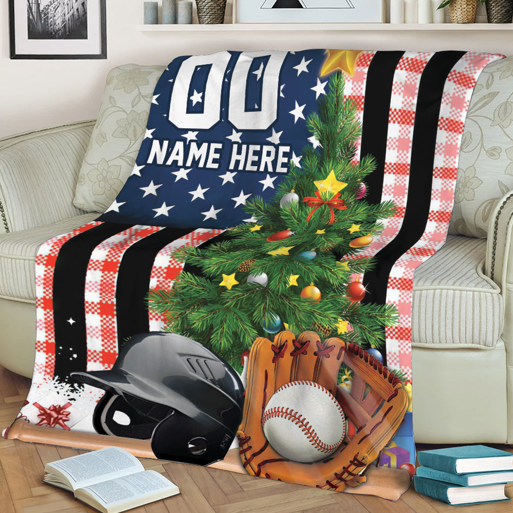 Ohaprints-Fleece-Sherpa-Blanket-Baseball-American-Flag-Christmas-Tree-Gift-Custom-Personalized-Name-Number-Soft-Throw-Blanket-2033-Sherpa Blanket