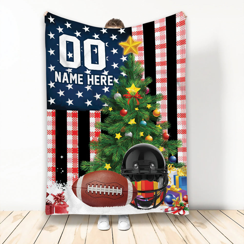 Ohaprints-Fleece-Sherpa-Blanket-American-Football-Flag-Christmas-Tree-Gift-Custom-Personalized-Name-Number-Soft-Throw-Blanket-2035-Fleece Blanket