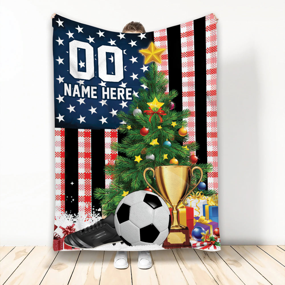 Ohaprints-Fleece-Sherpa-Blanket-Soccer-American-Flag-Christmas-Tree-Gift-Custom-Personalized-Name-Number-Soft-Throw-Blanket-2036-Fleece Blanket