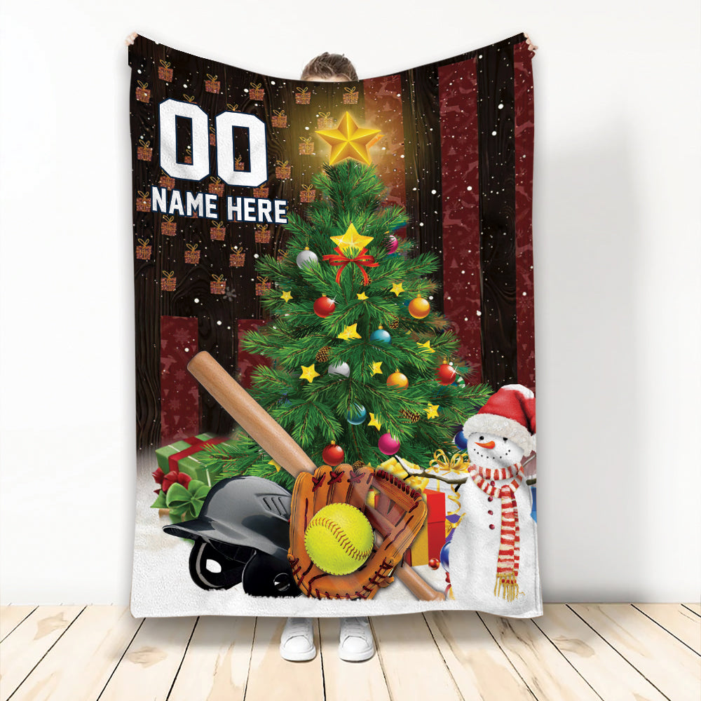 Ohaprints-Fleece-Sherpa-Blanket-Christmas-Tree-Softball-American-Flag-Gift-Custom-Personalized-Name-Number-Soft-Throw-Blanket-2038-Fleece Blanket