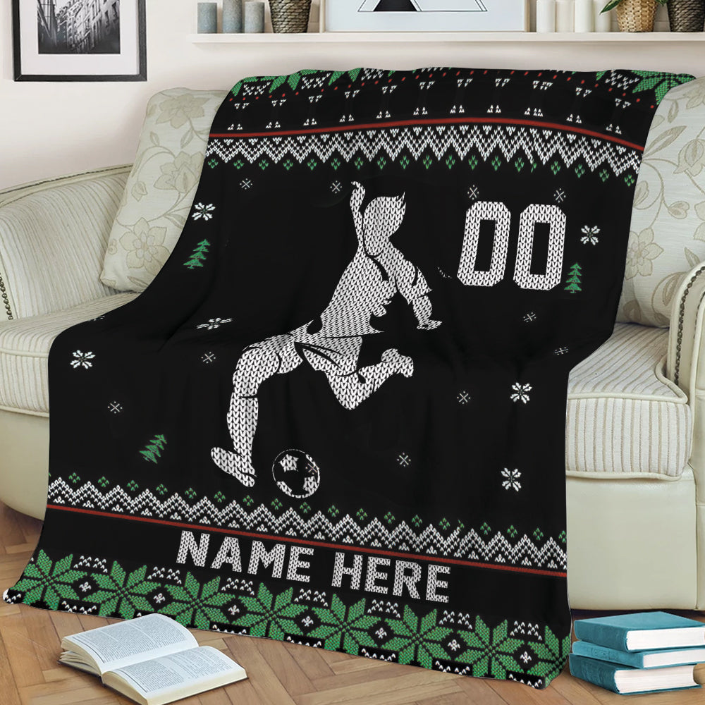 Ohaprints-Fleece-Sherpa-Blanket-Soccer-Player-Christmas-Ugly-Pattern-Gift-Custom-Personalized-Name-Number-Soft-Throw-Blanket-2043-Sherpa Blanket