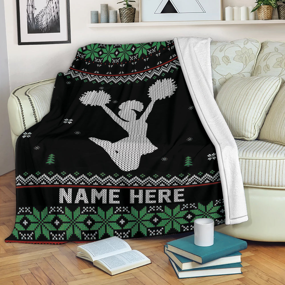 Ohaprints-Fleece-Sherpa-Blanket-Cheerleading-Cheerleader-Girl-Christmas-Ugly-Pattern-Custom-Personalized-Name-Soft-Throw-Blanket-2044-Fleece Blanket