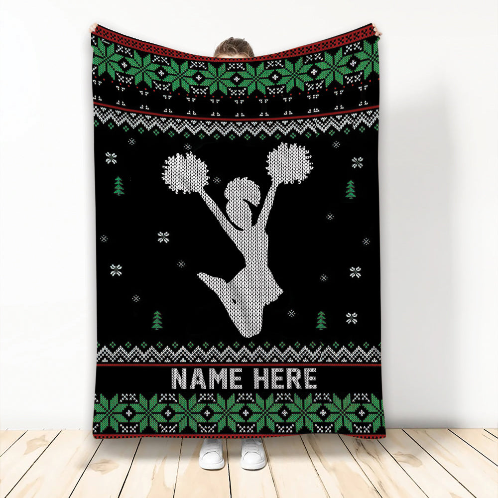 Ohaprints-Fleece-Sherpa-Blanket-Cheerleading-Cheerleader-Girl-Christmas-Ugly-Pattern-Custom-Personalized-Name-Soft-Throw-Blanket-2044-Fleece Blanket