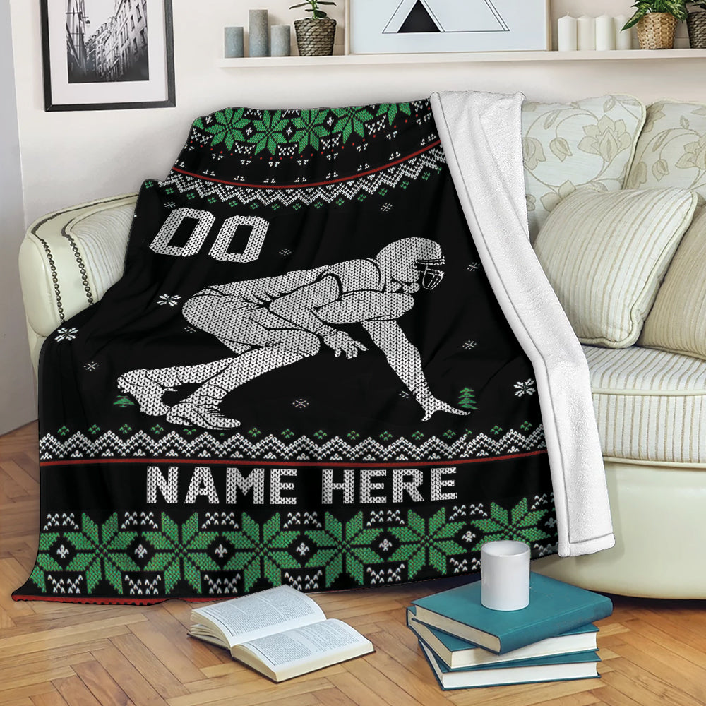 Ohaprints-Fleece-Sherpa-Blanket-American-Football-Christmas-Ugly-Pattern-Custom-Personalized-Name-Number-Soft-Throw-Blanket-2046-Fleece Blanket