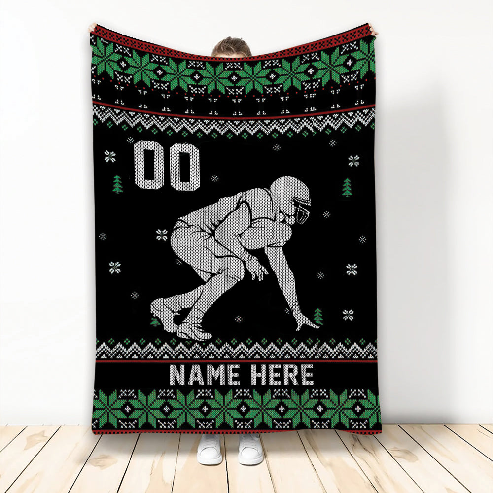 Ohaprints-Fleece-Sherpa-Blanket-American-Football-Christmas-Ugly-Pattern-Custom-Personalized-Name-Number-Soft-Throw-Blanket-2046-Fleece Blanket