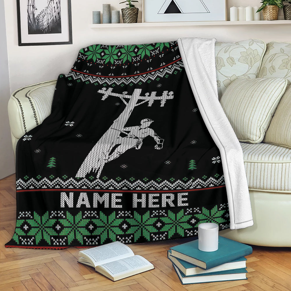 Ohaprints-Fleece-Sherpa-Blanket-Electrician-Lineman-Christmas-Ugly-Pattern-Gift-Custom-Personalized-Name-Soft-Throw-Blanket-2048-Fleece Blanket