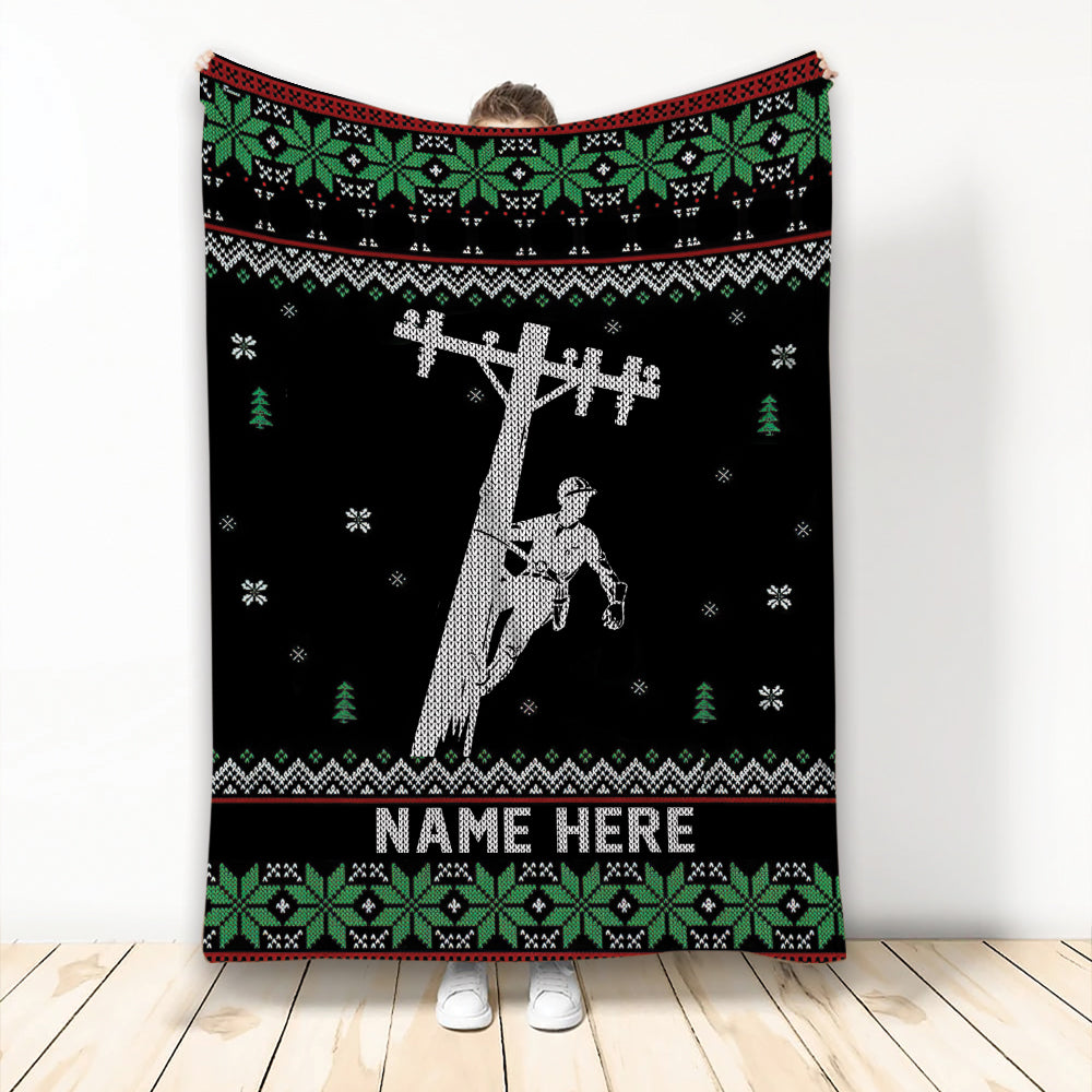 Ohaprints-Fleece-Sherpa-Blanket-Electrician-Lineman-Christmas-Ugly-Pattern-Gift-Custom-Personalized-Name-Soft-Throw-Blanket-2048-Fleece Blanket