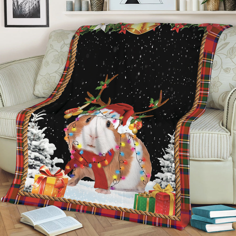 Ohaprints-Fleece-Sherpa-Blanket-Guinea-Pig-Christmas-Hat-With-String-Christmas-Tree-Snowflake-Unique-Gift-Soft-Throw-Blanket-2052-Sherpa Blanket