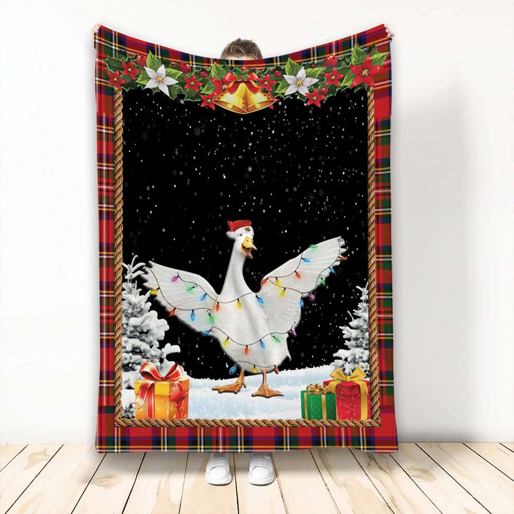 Ohaprints-Fleece-Sherpa-Blanket-Duck-Christmas-Hat-With-String-Christmas-Tree-Snowflake-Unique-Gift-Soft-Throw-Blanket-2053-Fleece Blanket