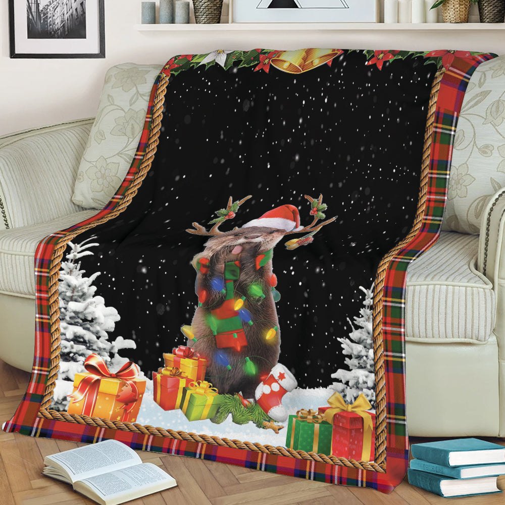 Ohaprints-Fleece-Sherpa-Blanket-Otter-Christmas-Hat-With-String-Christmas-Tree-Snowflake-Unique-Gift-Soft-Throw-Blanket-2056-Sherpa Blanket