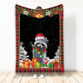 Ohaprints-Fleece-Sherpa-Blanket-Lovely-Raccoon-Christmas-Hat-With-String-Christmas-Tree-Snowflake-Unique-Gift-Soft-Throw-Blanket-2059-Fleece Blanket