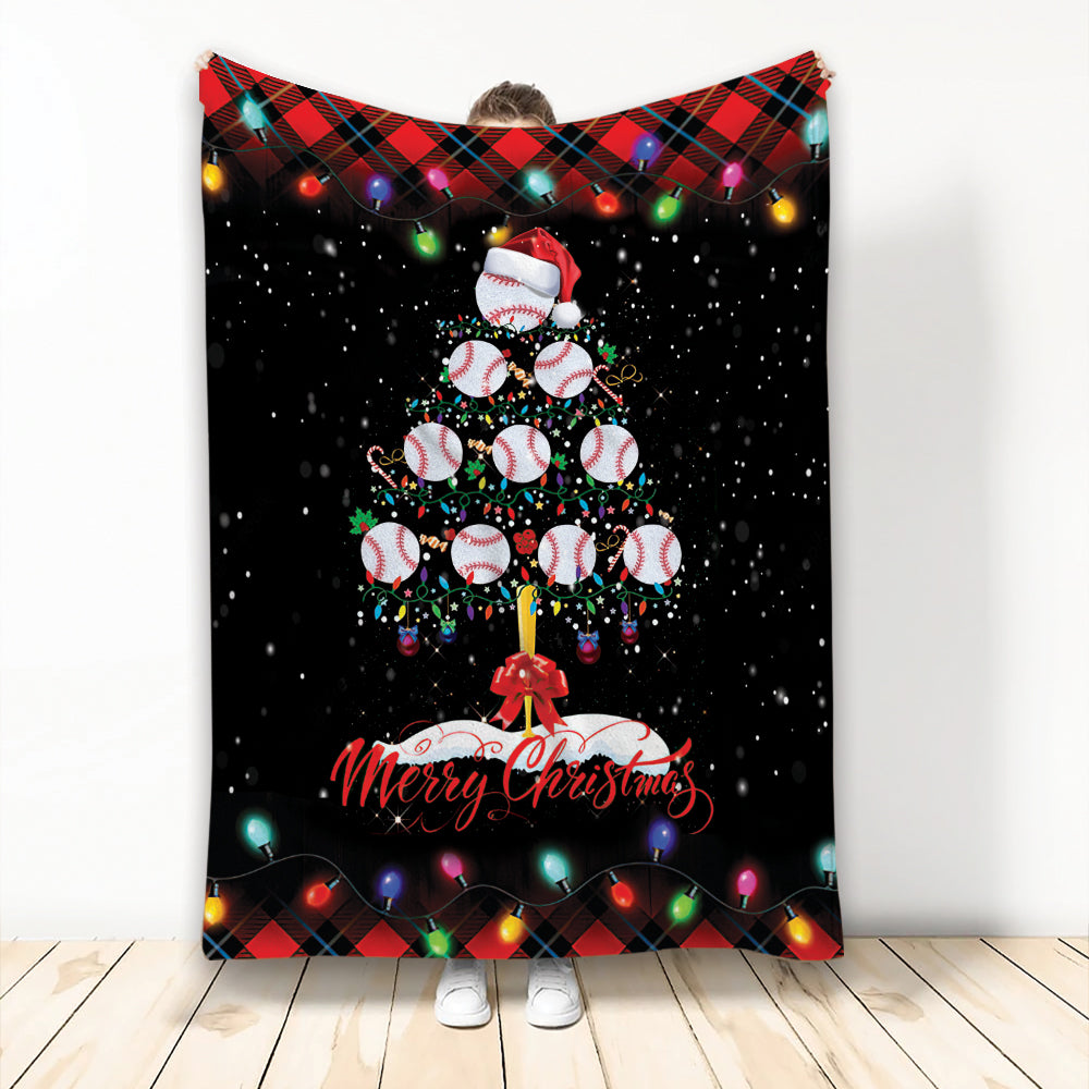 Ohaprints-Fleece-Sherpa-Blanket-Merry-Christmas-Baseball-With-Santa-Hat-Light-String-Snowflake-Gift-Soft-Throw-Blanket-2083-Fleece Blanket