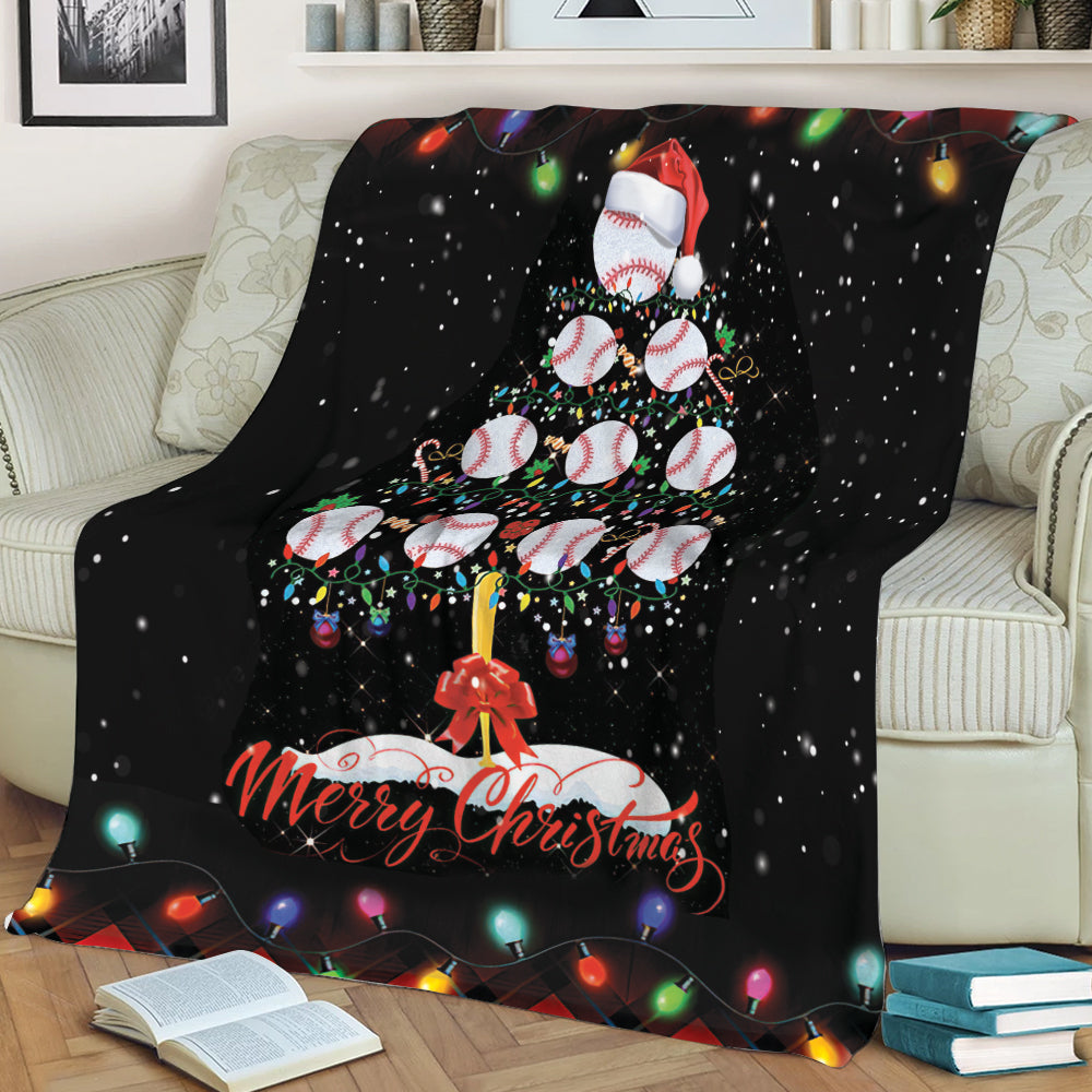 Ohaprints-Fleece-Sherpa-Blanket-Merry-Christmas-Baseball-With-Santa-Hat-Light-String-Snowflake-Gift-Soft-Throw-Blanket-2083-Sherpa Blanket