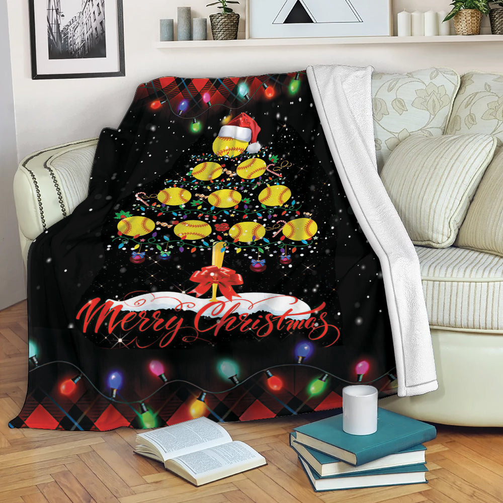 Ohaprints-Fleece-Sherpa-Blanket-Merry-Christmas-Softball-With-Santa-Hat-Light-String-Snowflake-Gift-Soft-Throw-Blanket-2084-Sherpa Blanket