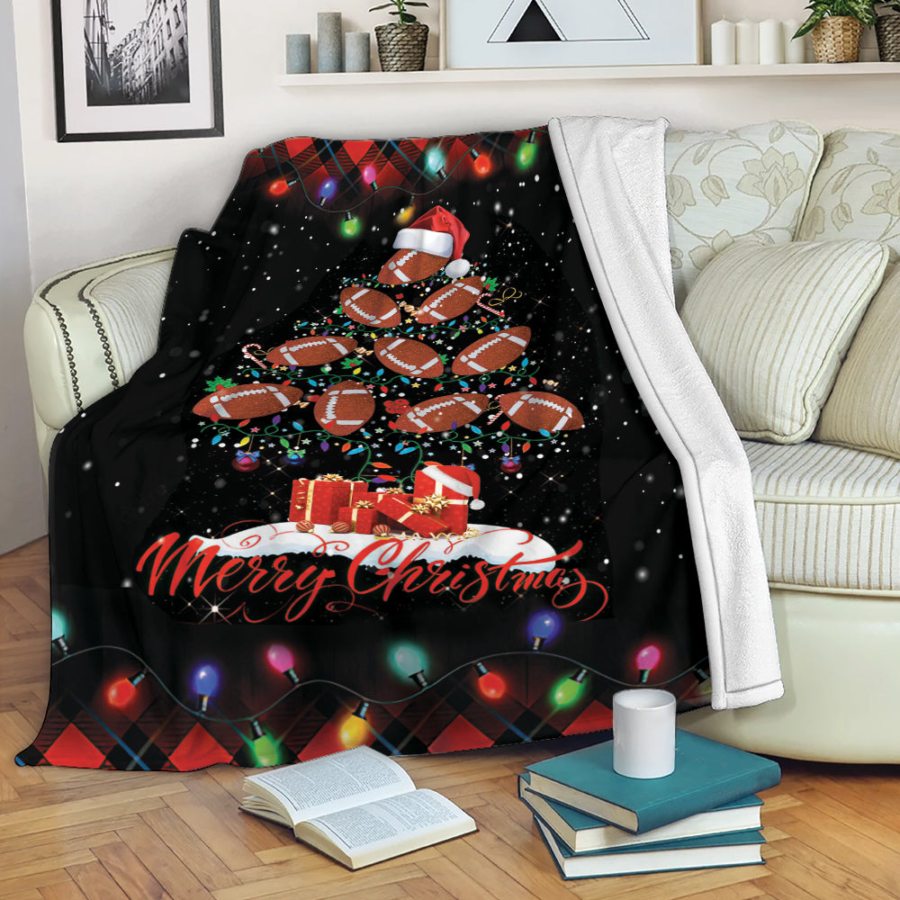 Ohaprints-Fleece-Sherpa-Blanket-Merry-Christmas-Football-With-Santa-Hat-Light-String-Snowflake-Gift-Soft-Throw-Blanket-2085-Fleece Blanket