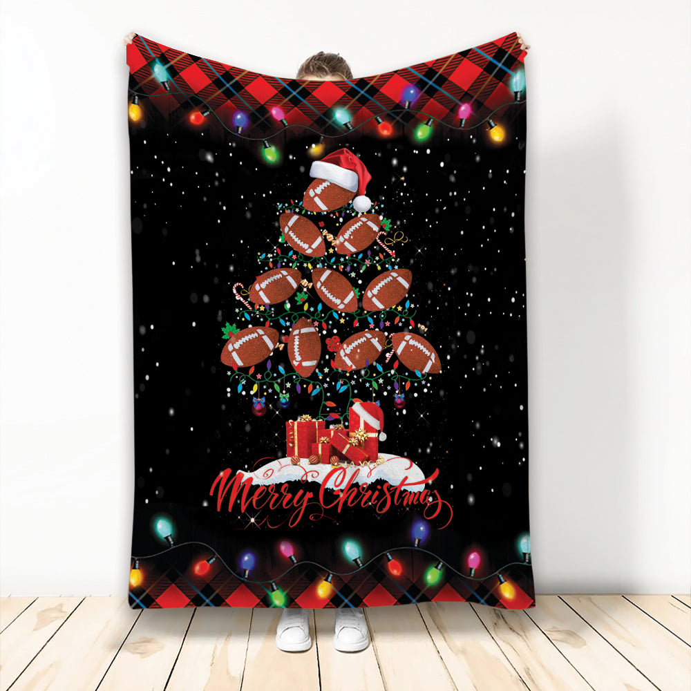 Ohaprints-Fleece-Sherpa-Blanket-Merry-Christmas-Football-With-Santa-Hat-Light-String-Snowflake-Gift-Soft-Throw-Blanket-2085-Fleece Blanket