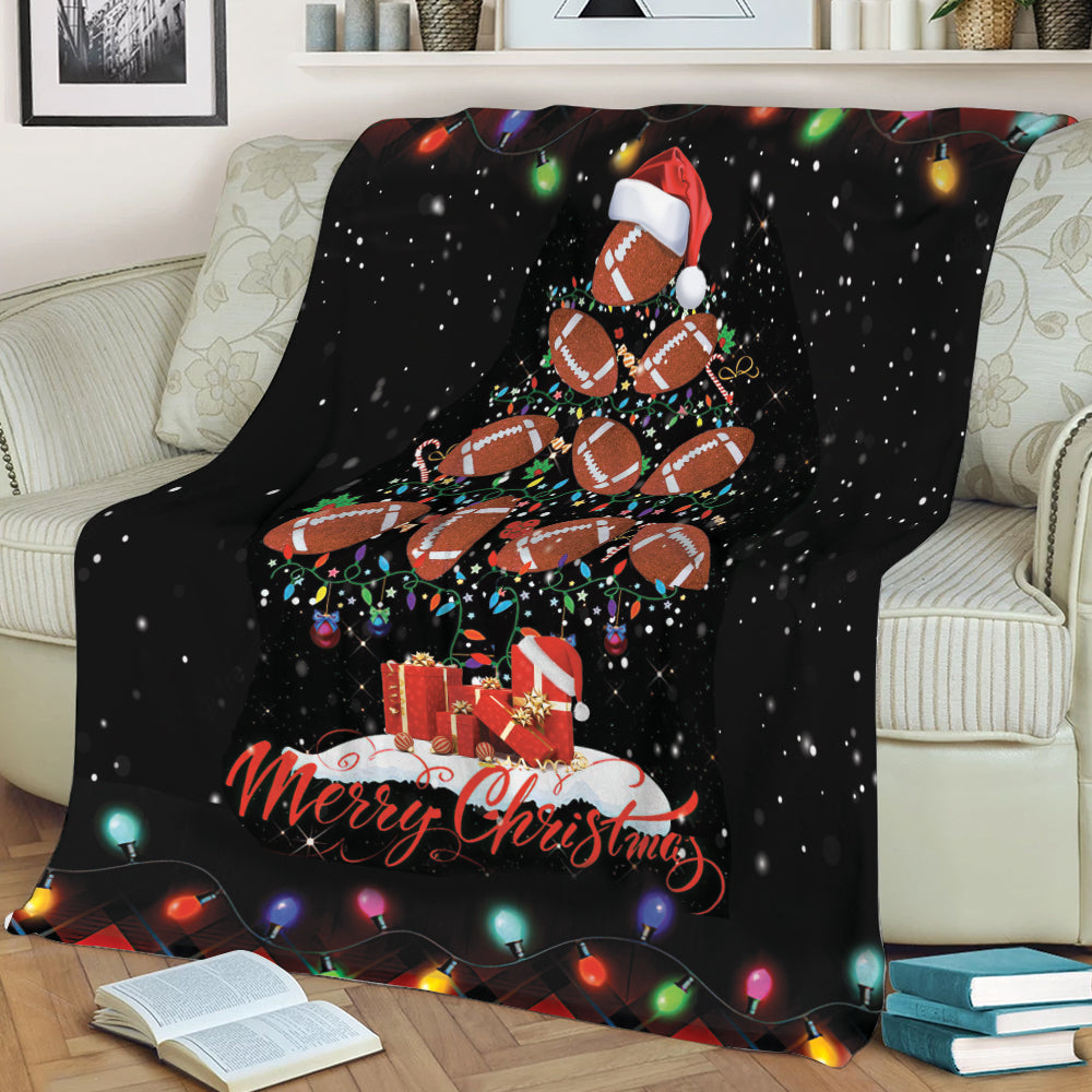 Ohaprints-Fleece-Sherpa-Blanket-Merry-Christmas-Football-With-Santa-Hat-Light-String-Snowflake-Gift-Soft-Throw-Blanket-2085-Sherpa Blanket