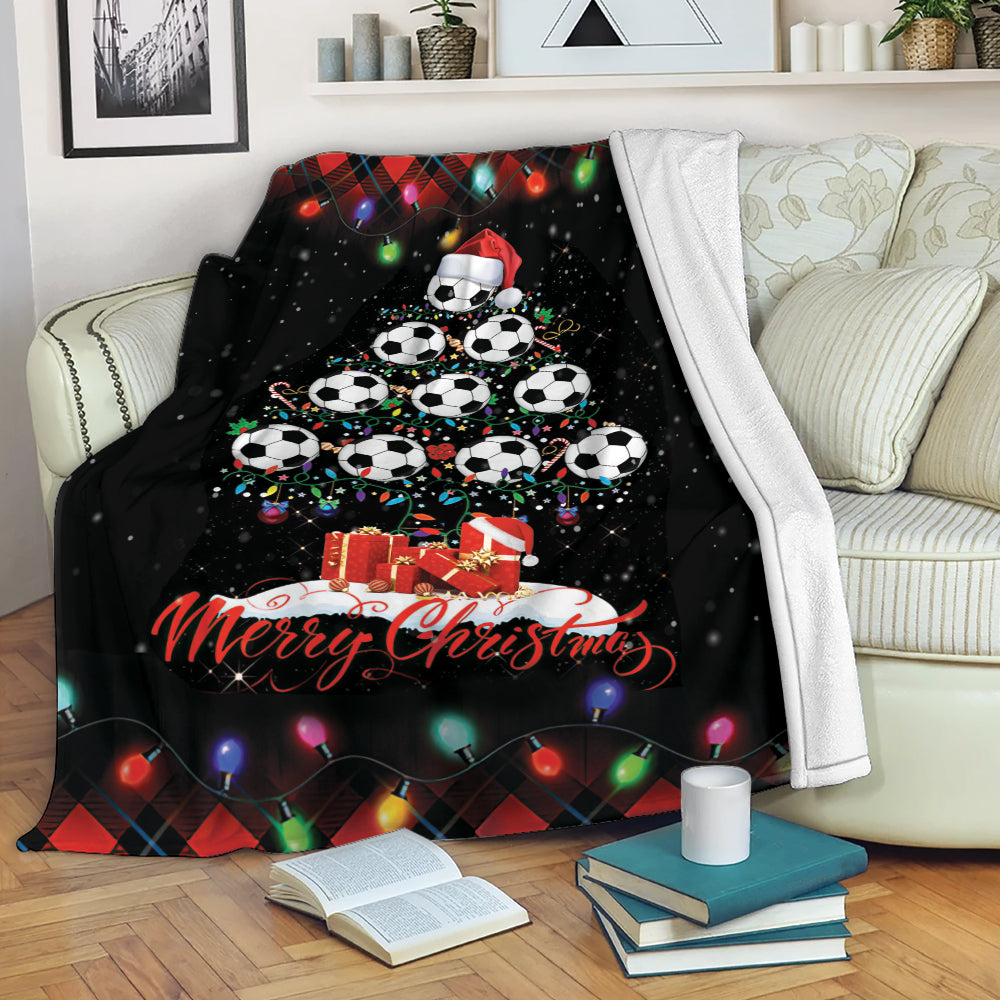 Ohaprints-Fleece-Sherpa-Blanket-Merry-Christmas-Soccer-With-Santa-Hat-Light-String-Snowflake-Gift-Soft-Throw-Blanket-2086-Fleece Blanket