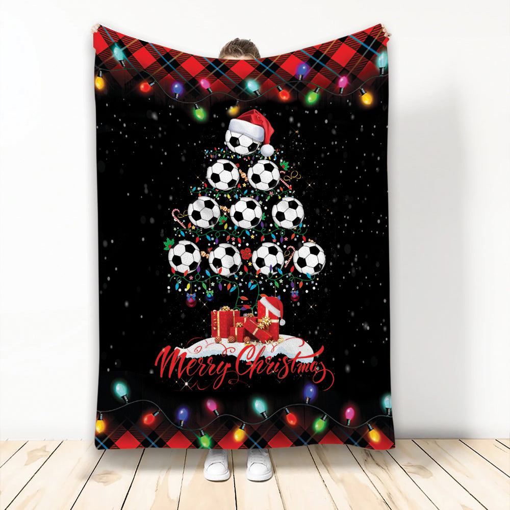 Ohaprints-Fleece-Sherpa-Blanket-Merry-Christmas-Soccer-With-Santa-Hat-Light-String-Snowflake-Gift-Soft-Throw-Blanket-2086-Fleece Blanket