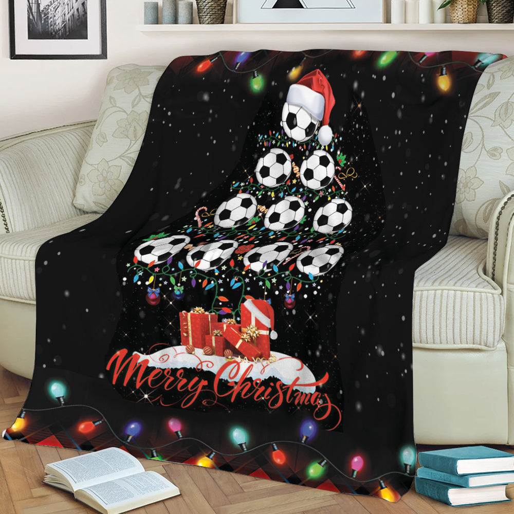 Ohaprints-Fleece-Sherpa-Blanket-Merry-Christmas-Soccer-With-Santa-Hat-Light-String-Snowflake-Gift-Soft-Throw-Blanket-2086-Sherpa Blanket