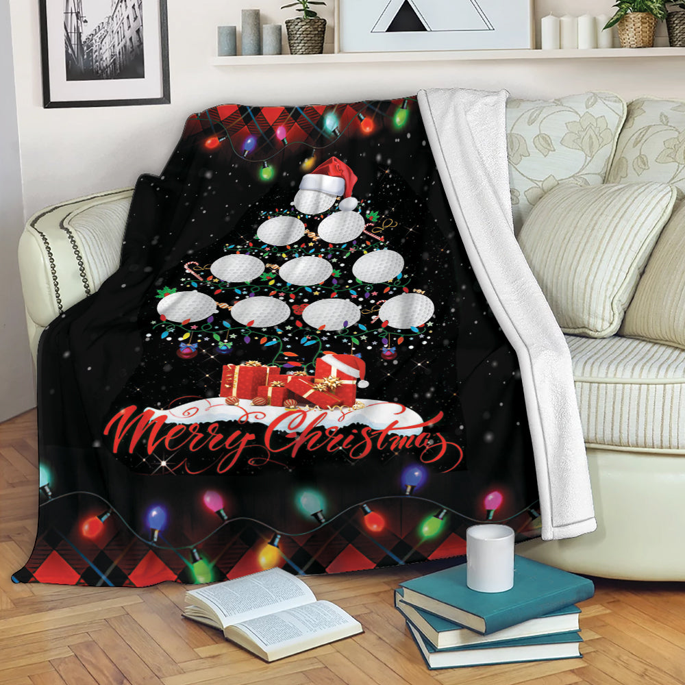 Ohaprints-Fleece-Sherpa-Blanket-Merry-Christmas-Golf-With-Santa-Hat-Light-String-Snowflake-Gift-Soft-Throw-Blanket-2087-Fleece Blanket