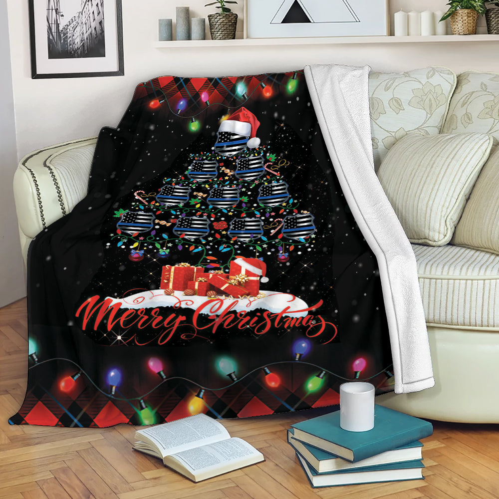 Ohaprints-Fleece-Sherpa-Blanket-Merry-Christmas-Police-Officer-With-Santa-Hat-Light-String-Snowflake-Gift-Soft-Throw-Blanket-2088-Fleece Blanket