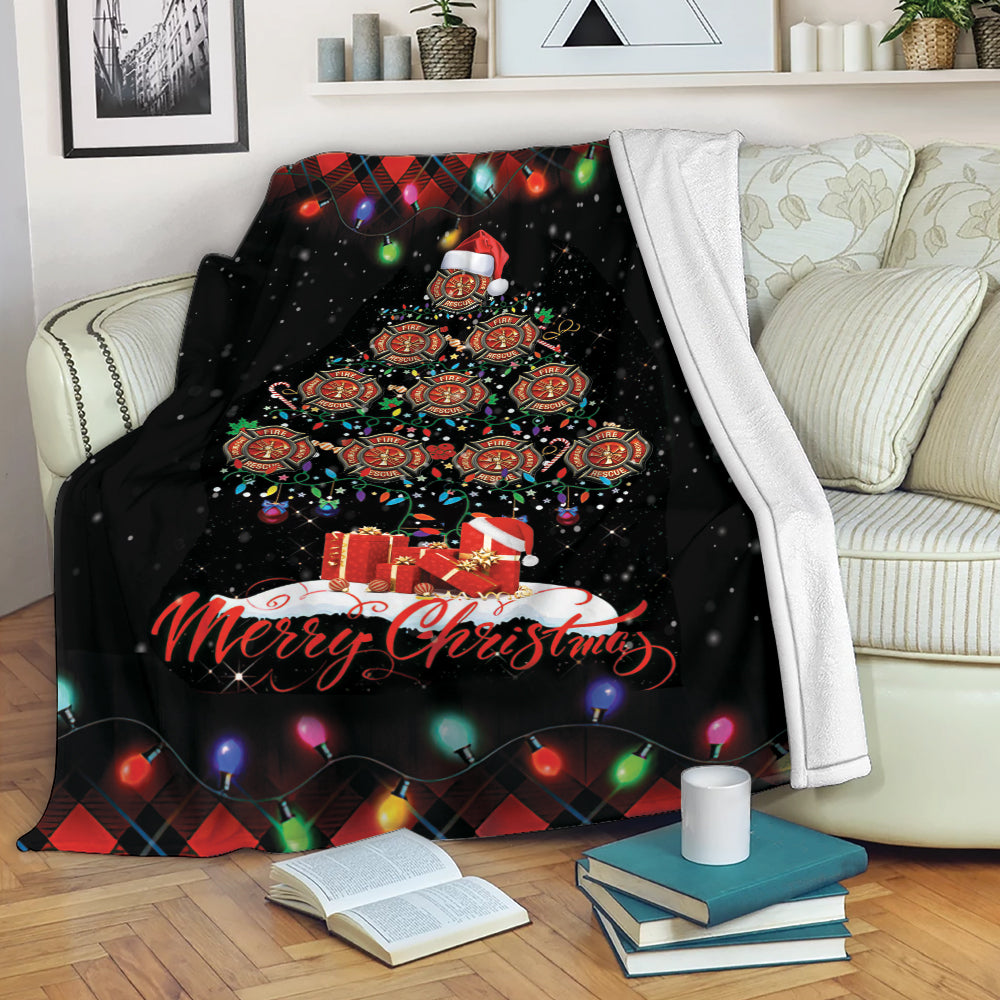 Ohaprints-Fleece-Sherpa-Blanket-Merry-Christmas-Firefighter-With-Santa-Hat-Light-String-Snowflake-Gift-Soft-Throw-Blanket-2089-Fleece Blanket